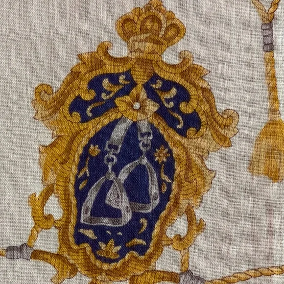 Celine Red, Blue and Gold Scarf with Carriage Motif - Picture 4 of 6